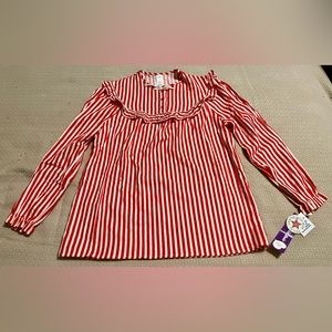 Vintage NWT Jennifer Dale Red/White Ruffle Pajama Top Sz Large